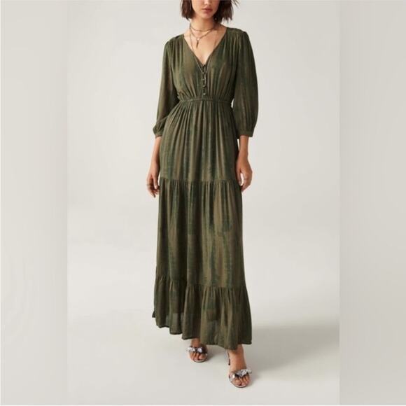 Ba&sh Kezia Tie Dye Open Back Long Sleeve Maxi Dress Green size XS(0) - Picture 1 of 12